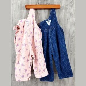Vintage OshKosh B'Gosh vestbak Overalls 80s-90s Pink Floral Corduroy Denim Set